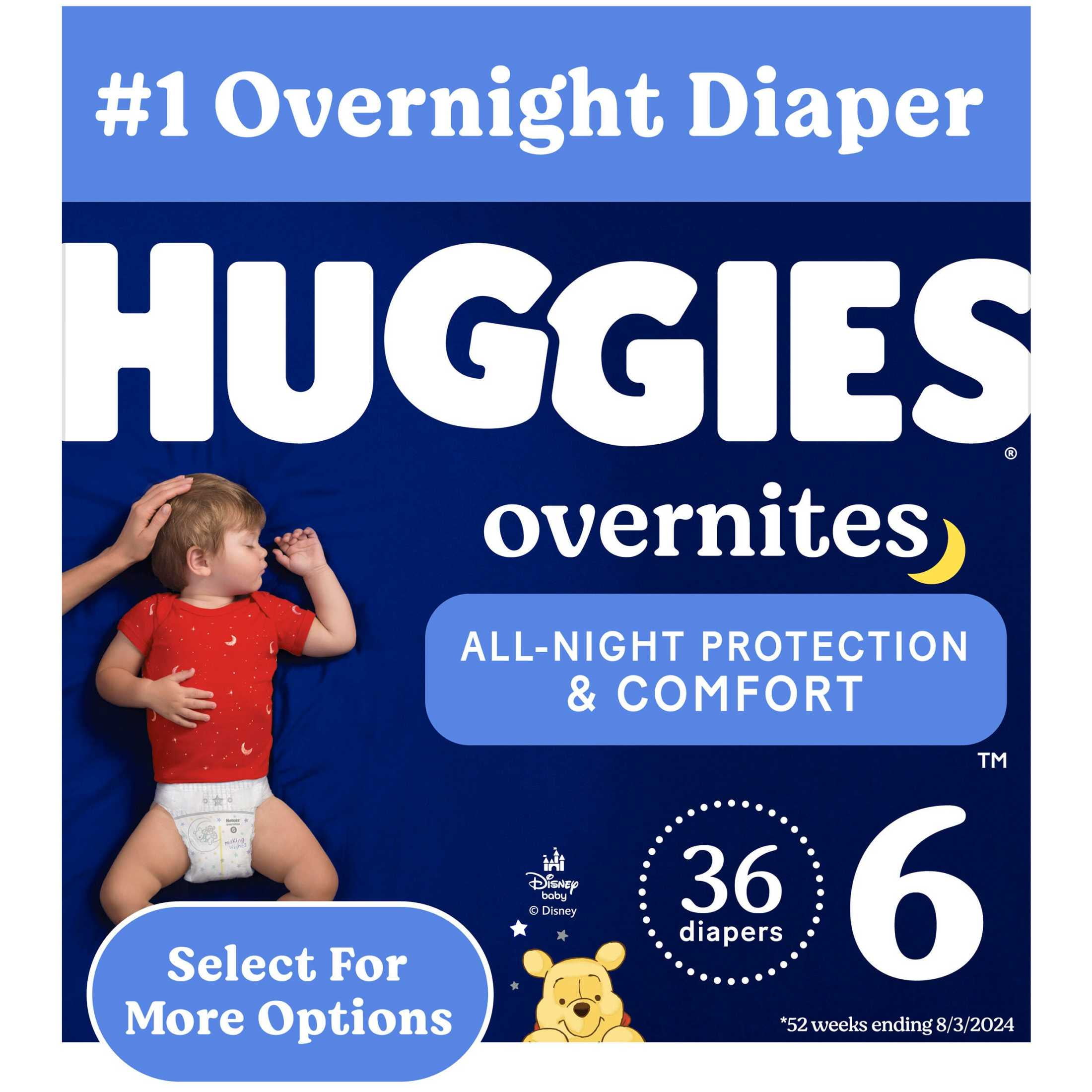 Huggies Overnites Nighttime Diapers, Size 6 (35+ lbs), 36 Count (Select for More)