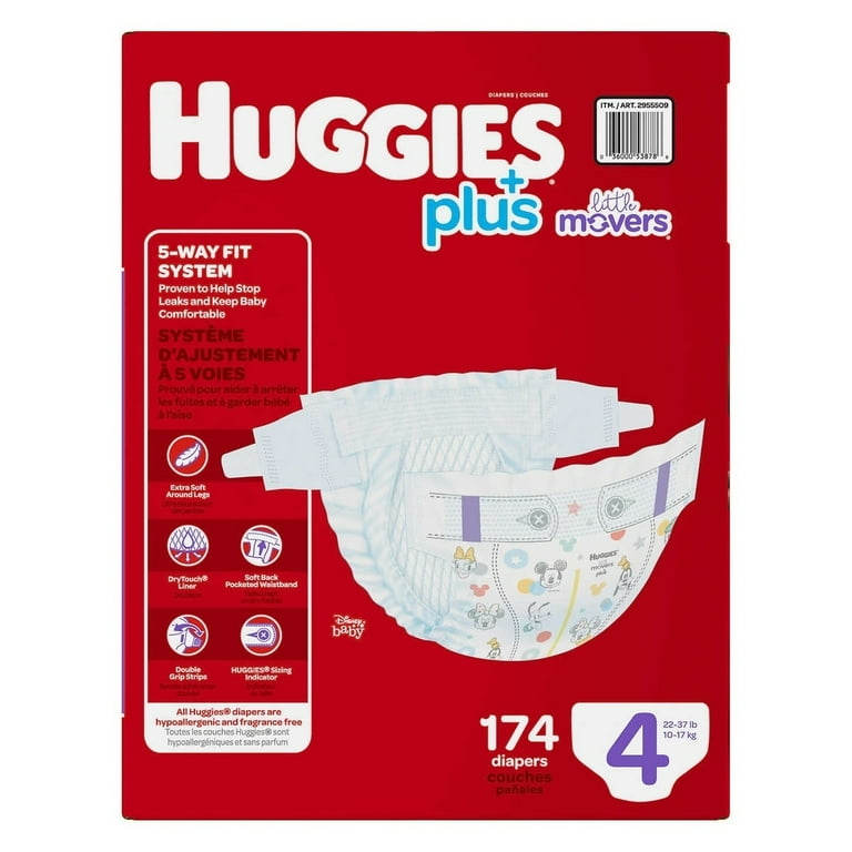 Huggies Little Movers Plus Size Diapers, 174 Count, Gentle
