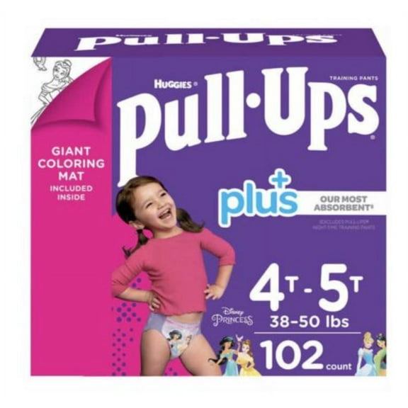 Huggies Pull-Ups Plus Training Pants For GIRLS, Size 4T-5T, 102 Count