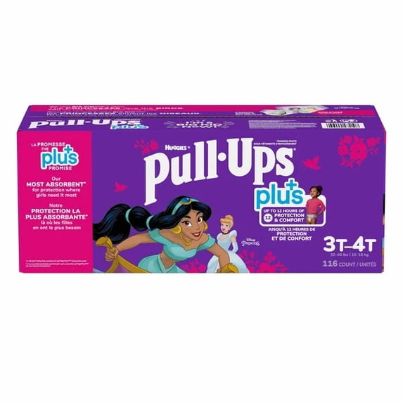 Huggies Pull-Ups Plus Training Pants For Girls – One Color, 3T-4T (32-40 lb/15-18 kg)