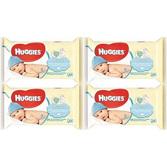 Huggies Pure Baby Wipes 56 Count (Pack of 4) 224 Wipes Total