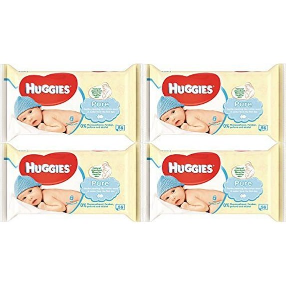 Huggies Pure Baby Wipes 56 Count (Pack of 4) 224 Wipes Total