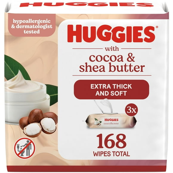 Huggies Sensitive Skincare Baby Wipes with Cocoa & Shea Butter, Unscented, 3 Packs (168 Total Wipes)
