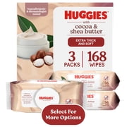 Huggies Sensitive Skincare Baby Wipes with Cocoa & Shea Butter, 3 Flip-Top Packs, 168 Total Count