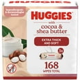 thumbnail image 1 of Huggies Sensitive Skincare Baby Wipes with Cocoa & Shea Butter, 3 Flip-Top Packs, 168 Total Count (Select for More), 1 of 9
