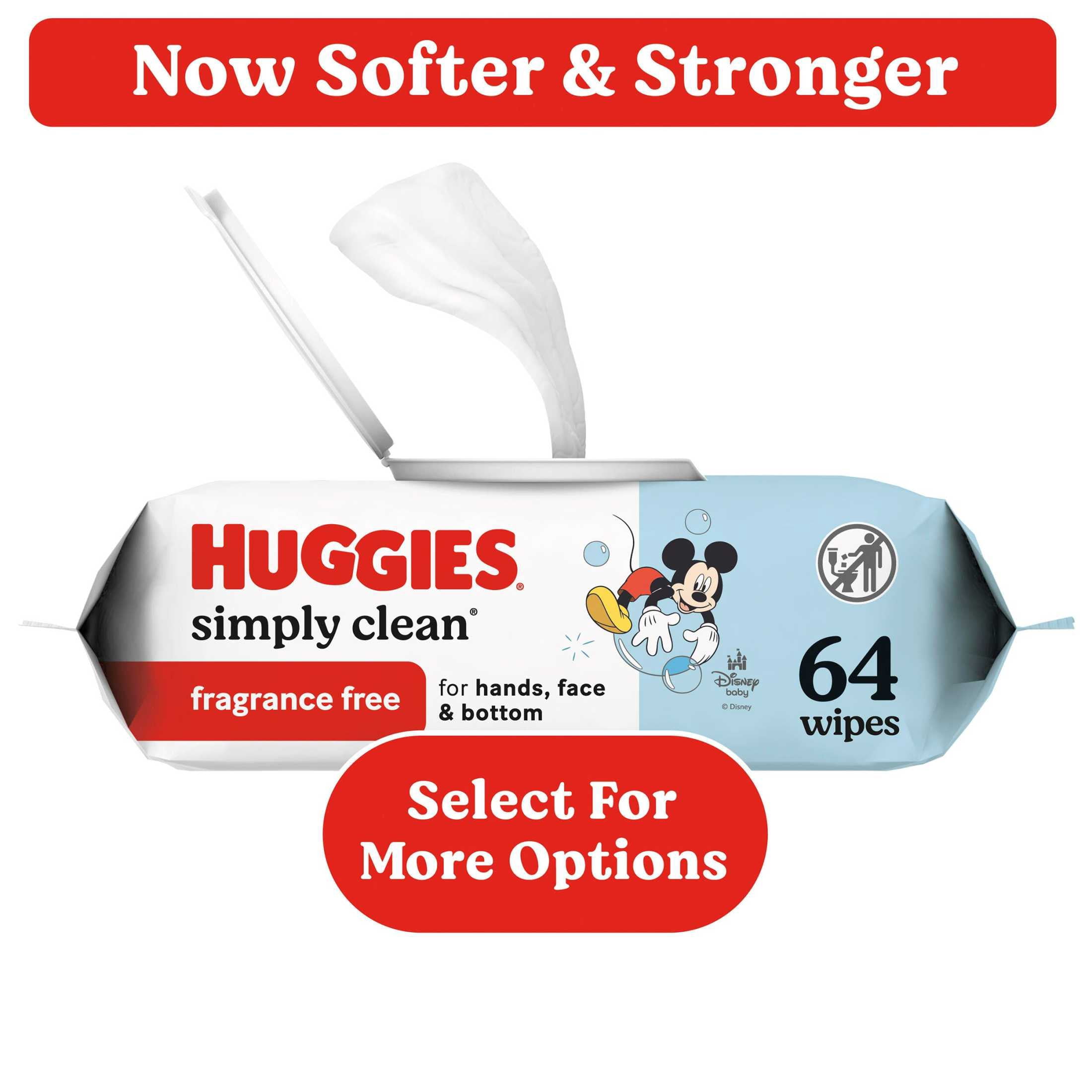 Huggies Simply Clean Unscented Baby Wipes, 1 Pack, 64 Total Count (Select for More)