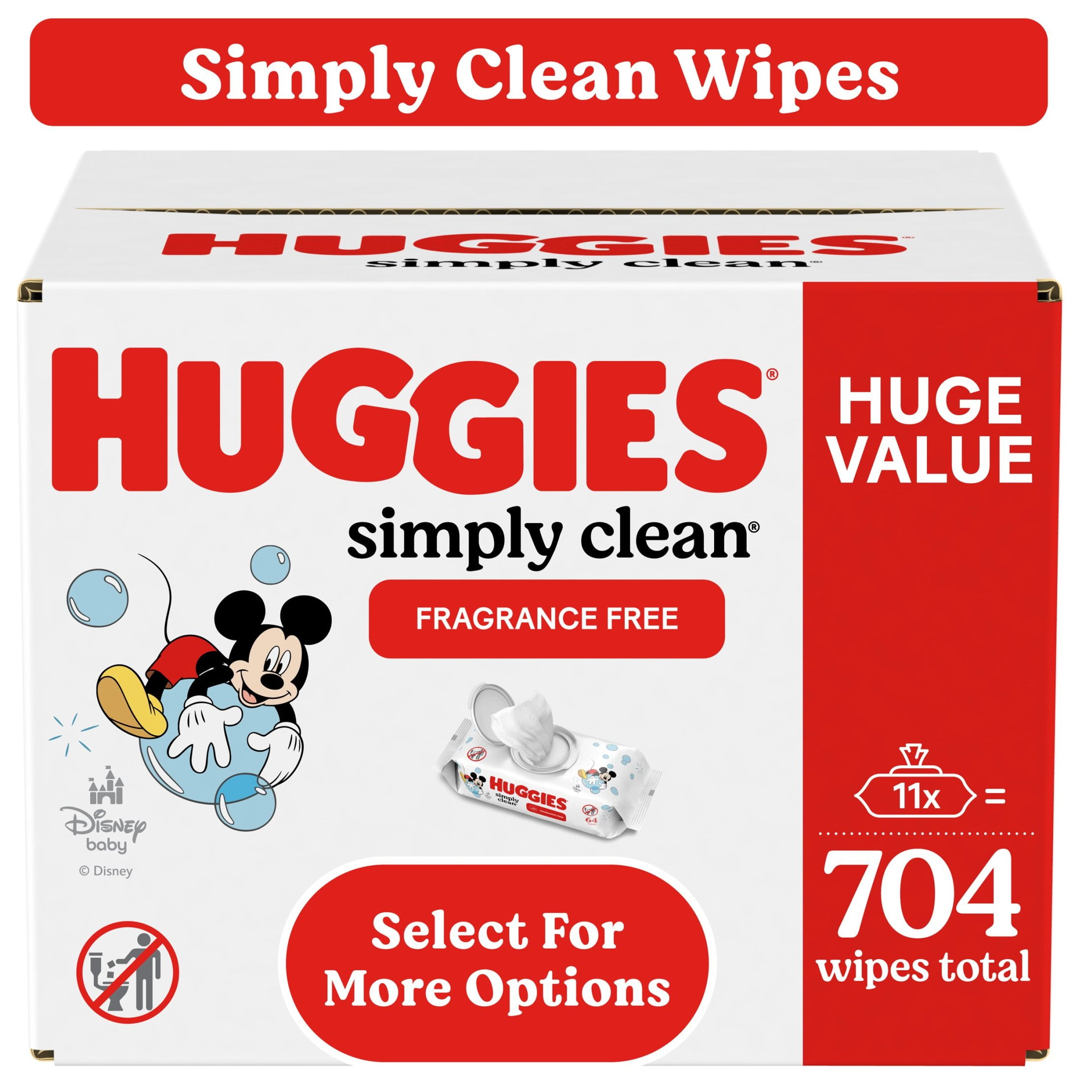 Huggies Simply Clean Unscented Baby Wipes, 11 Flip-Top Packs, 704 Total Count (Select for More)