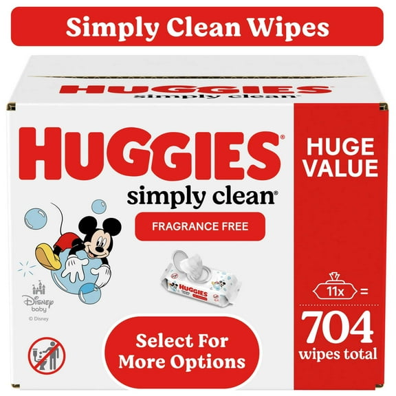 Huggies Simply Clean Unscented Baby Wipes, 11 Flip-Top Packs, 704 Total Ct (Select for More)