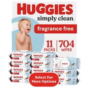 Huggies Simply Clean Unscented Baby Wipes, 11 Flip-Top Packs, 704 Total Count (Select for More)