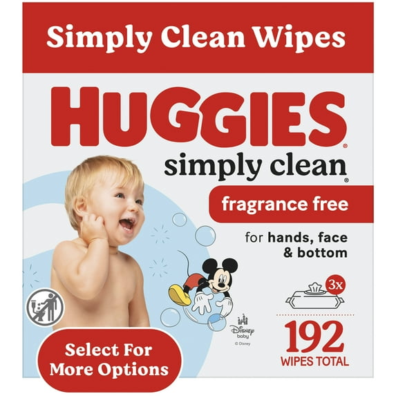 Huggies Simply Clean Unscented Baby Wipes, 3 Pack, 192 Total Count (Select for More)