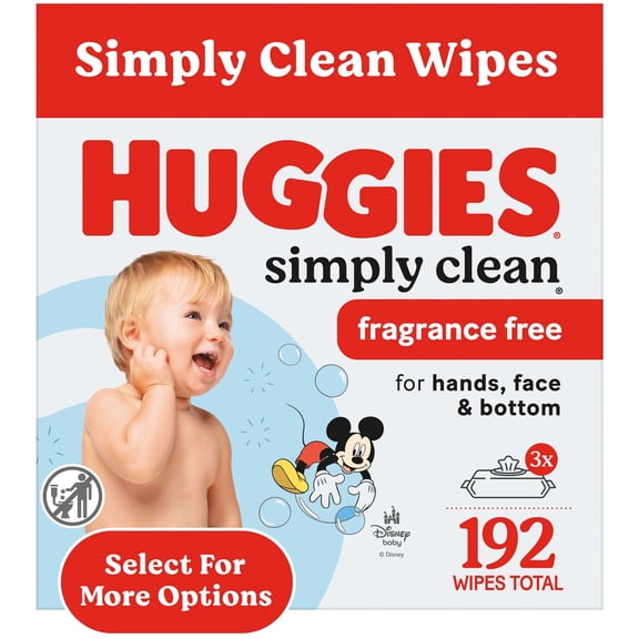 Huggies Simply Clean Unscented Baby Wipes, 3 Pack, 192 Total Count (Select for More)