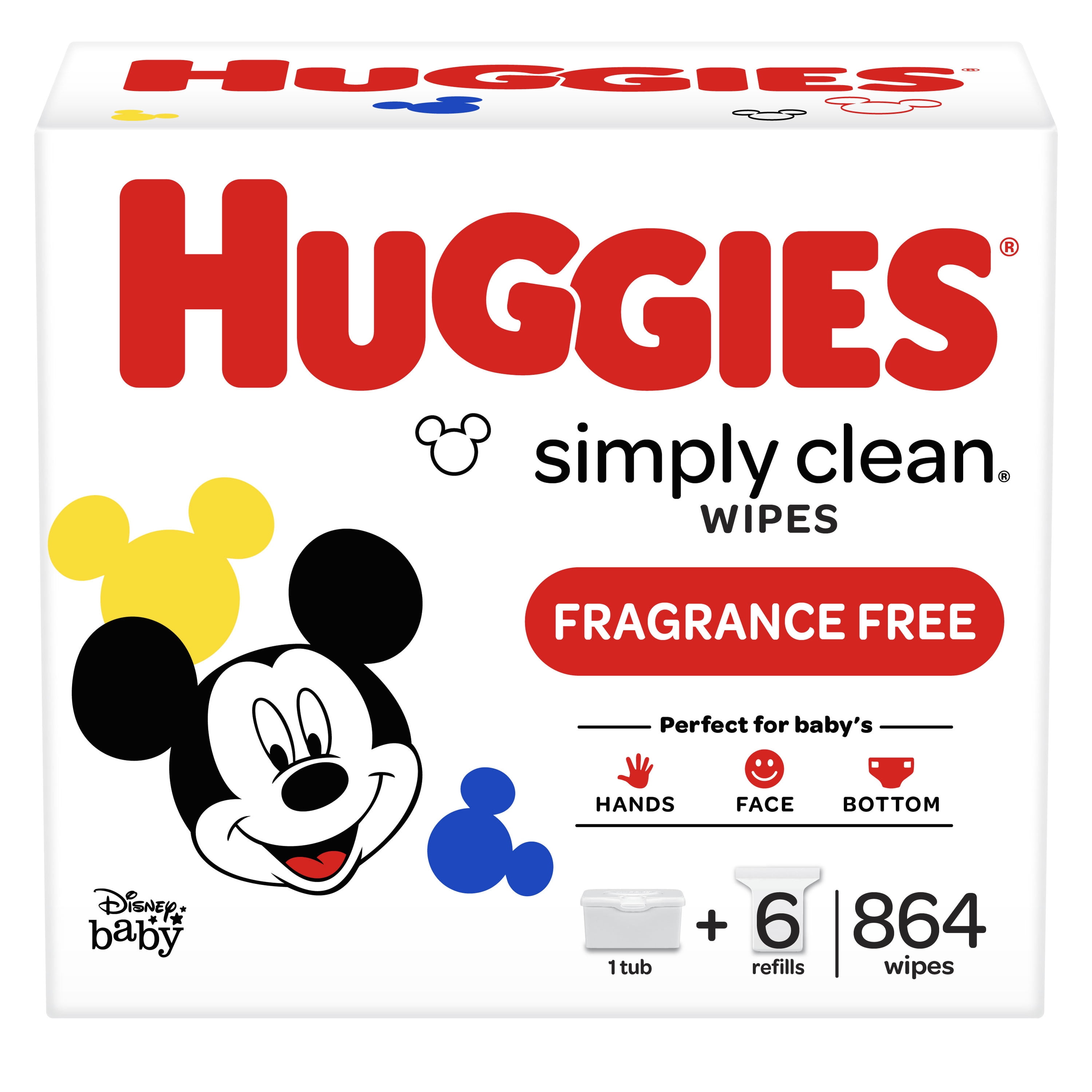 Huggies Simply Clean Unscented Baby Wipes, 6 Refill Packs & Nursery Tub