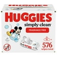 thumbnail image 1 of Huggies Simply Clean Unscented Baby Wipes, 9 Flip-Top Packs (576 Wipes Total), 1 of 8