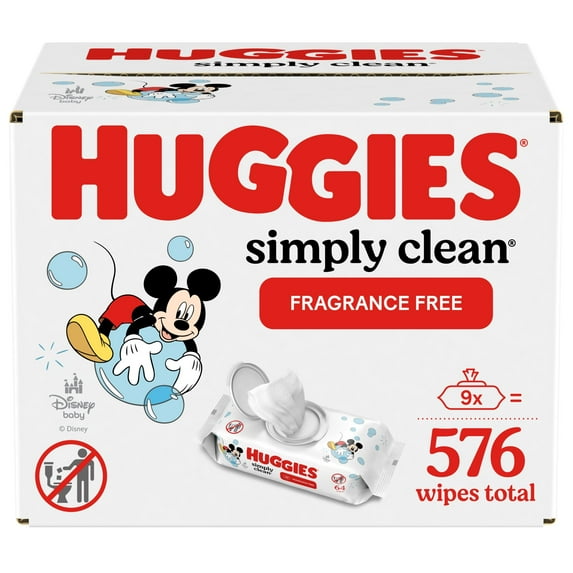Huggies Simply Clean Unscented Baby Wipes, 9 Flip-Top Packs (576 Wipes Total)