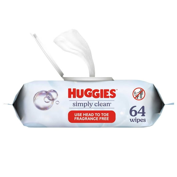 Huggies Simply Clean Unscented Wipes, 1 Flip-Top Pack, 64 Total Ct (Select for More)