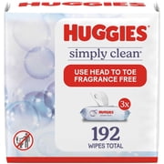 Huggies Simply Clean Unscented Wipes, 3 Flip-Top Packs, 192 Total Count