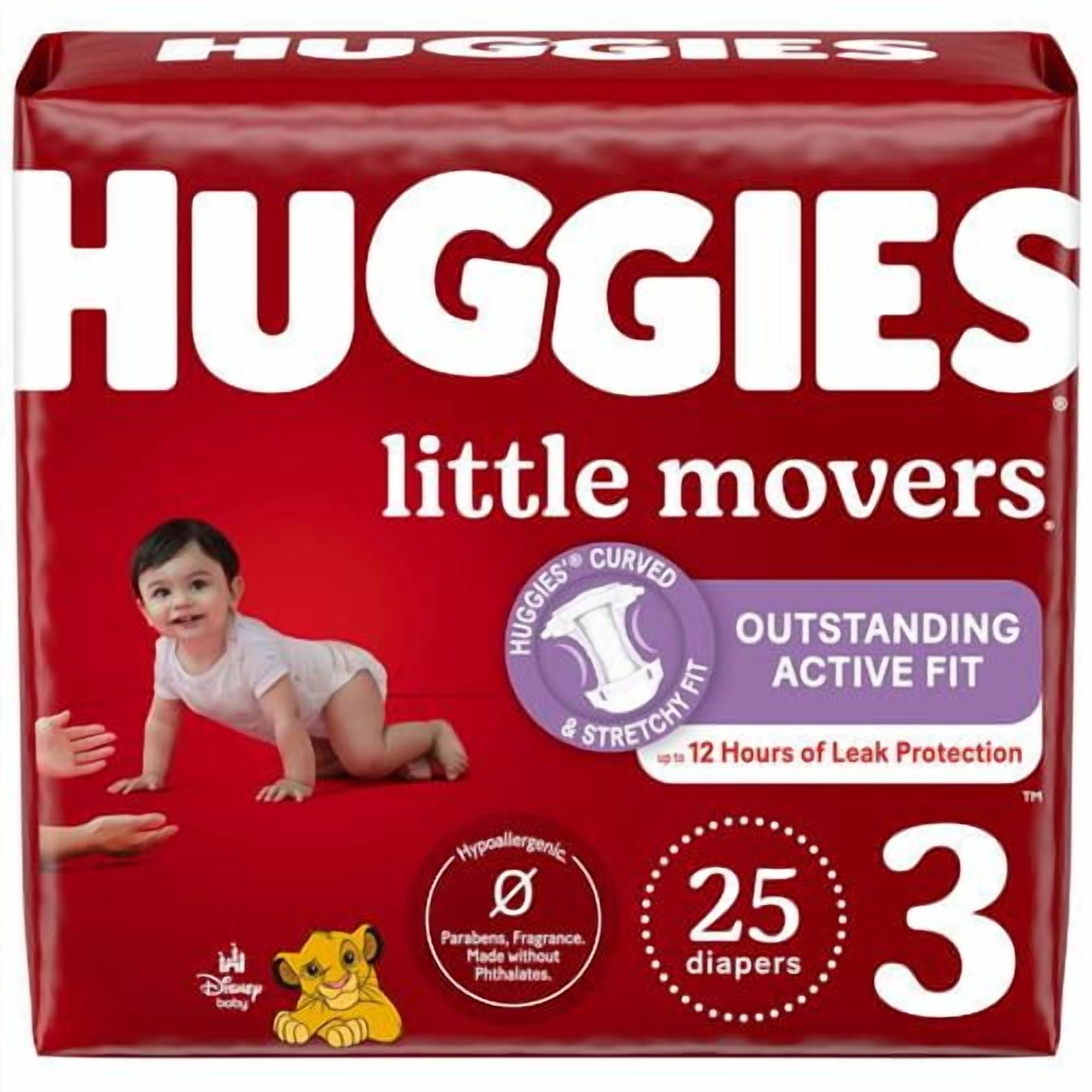 Huggies Size 3 Diapers, Little Movers Baby Diapers, Size 3 (16-28 Lbs), 25 Count