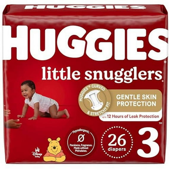 Huggies Size 3 Diapers, Little Snugglers Baby Diapers, Size 3 (16-28 lbs), 26 Count