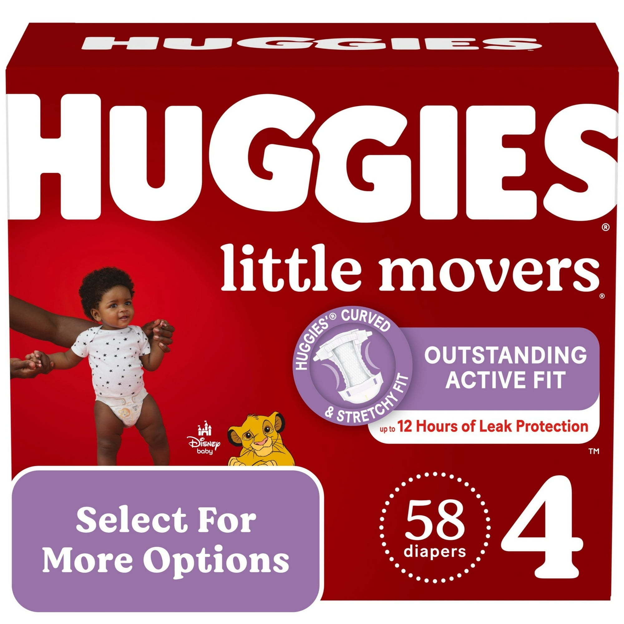 Huggies Size 4 Diapers, Little Movers Baby Diapers, Size 4 (22-37 lbs), 58 Count