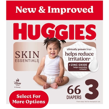 Huggies Skin Essentials Baby Diapers for Sensitive Skin, Size 3 (16-28 lbs), 66 Count (Select for More)