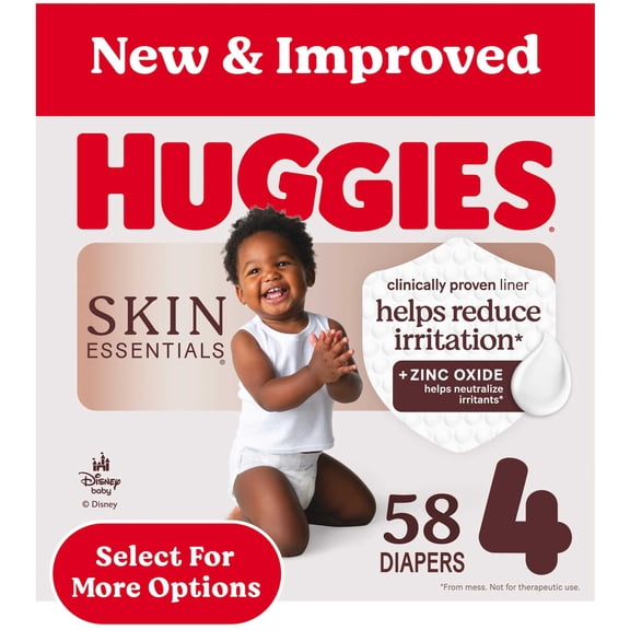 Huggies Skin Essentials Baby Diapers, Size 4 (22-37 lbs), 58 Count (Select for More Options)