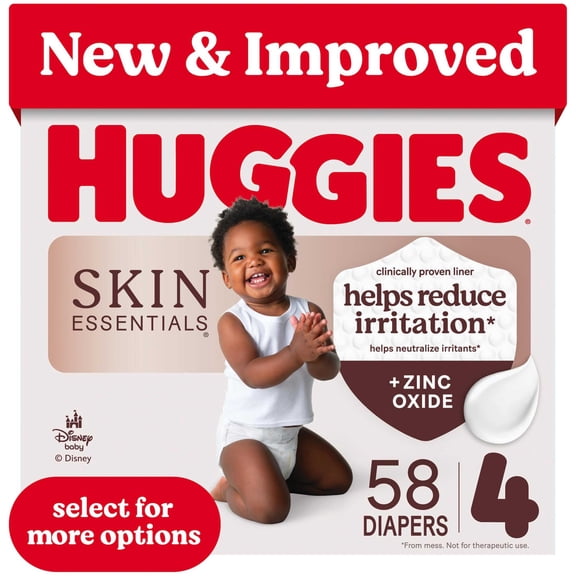 Huggies Skin Essentials Baby Diapers, Size 4 (22-37 lbs), 58 Count (Select for More Options)