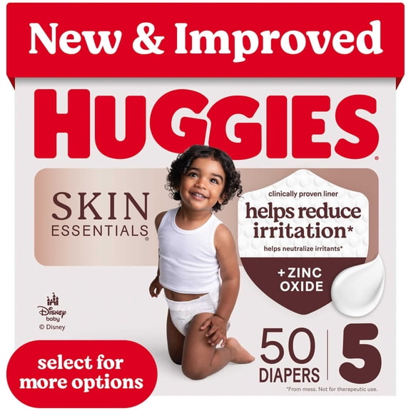 Huggies Skin Essentials Baby Diapers, Size 5 (27+lbs), 50 Ct (Select for More Options)