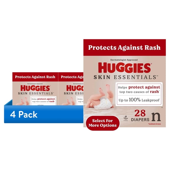 (4 pack) Huggies Skin Essentials Baby Diapers, Size Newborn (6-9 lbs), 28 Count (Select for More Options)