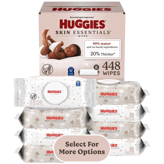 Huggies Skin Essentials Baby Wipes, 8 Pack, 448 Total Count (Select for More)