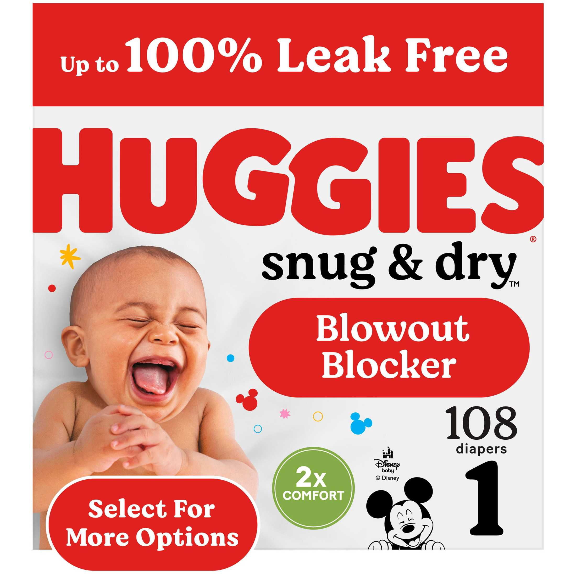 Huggies Snug & Dry Baby Diapers, Size 1 (8-14 lbs), 108 Count (Select for More)