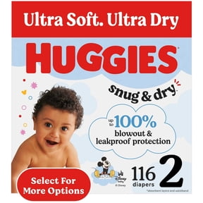 Huggies Snug & Dry Baby Diapers, Size 2 (12-18 lbs), 116 Count (Select for More)