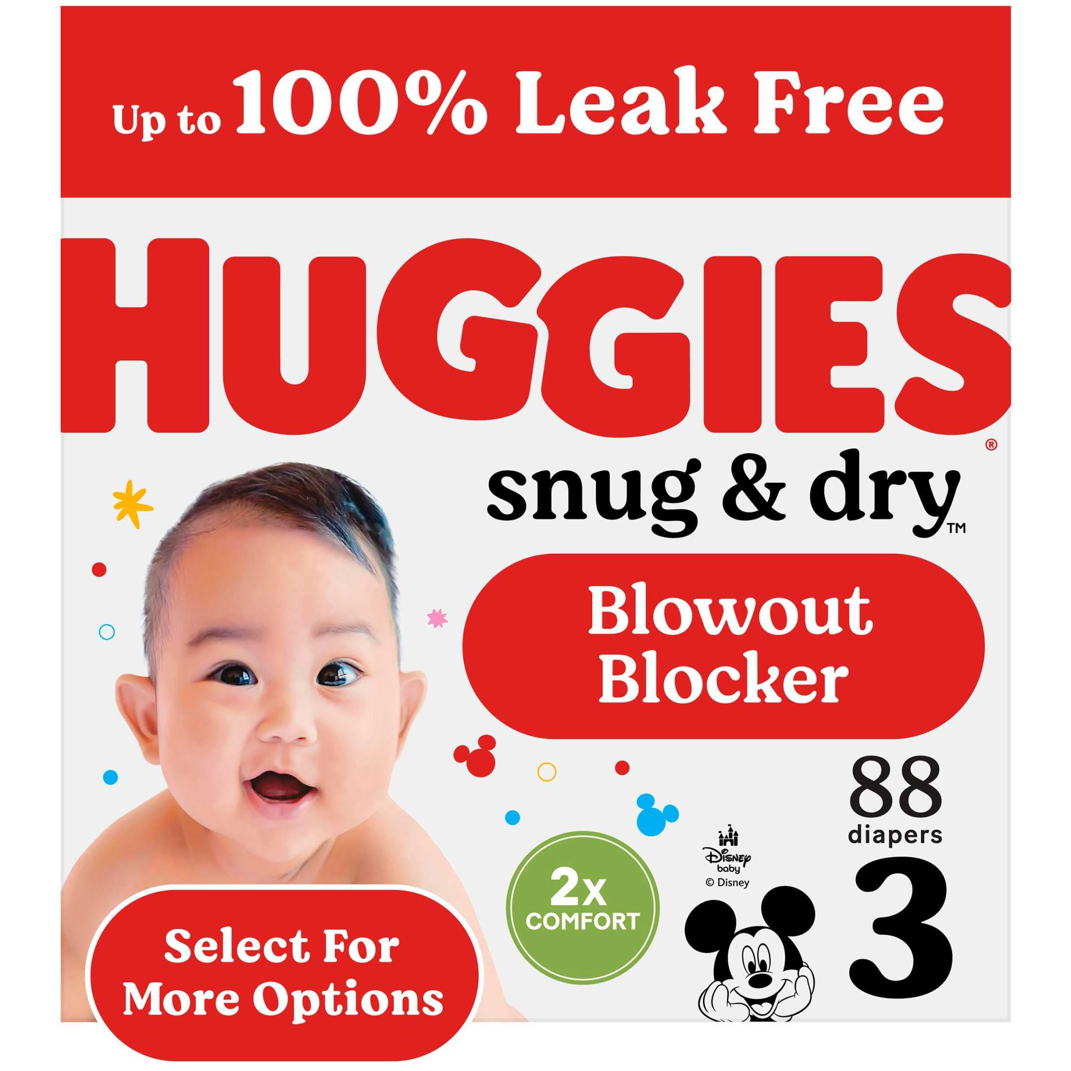 Huggies Snug & Dry Baby Diapers, Size 3 (16-28 lbs), 88 Count (Select for More)