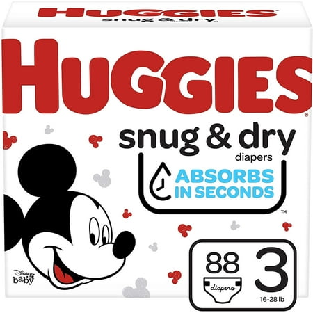 Huggies Snug & Dry Baby Diapers, Size 3, 88 Ct