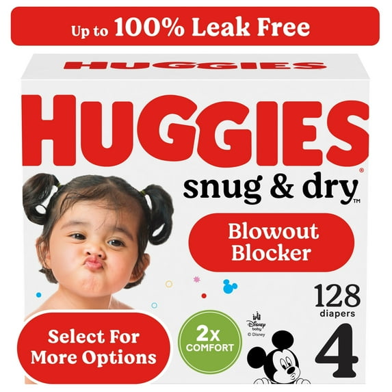 Huggies Snug & Dry Baby Diapers, Size 4 (22-37 lbs), 128 Ct (Select for More Options)