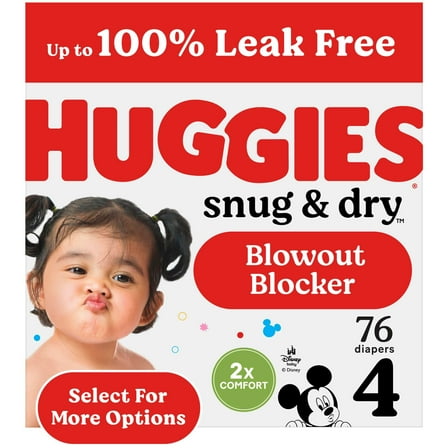 Huggies Snug & Dry Baby Diapers, Size 4 (22-37 lbs), 76 Count (Select for More)