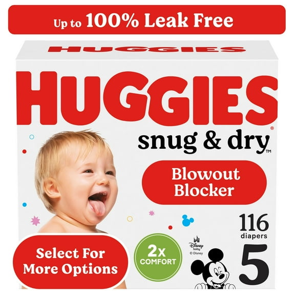 Huggies Snug & Dry Baby Diapers, Size 5 (27+ lbs), 116 Ct (Select for More Options)
