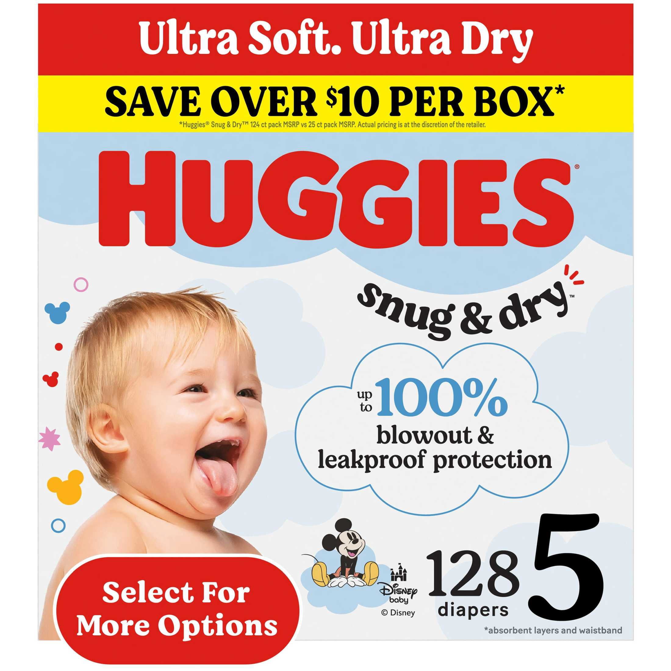 Huggies Snug & Dry Baby Diapers, Size 5 (27+ lbs), 128 Count (Select for More)