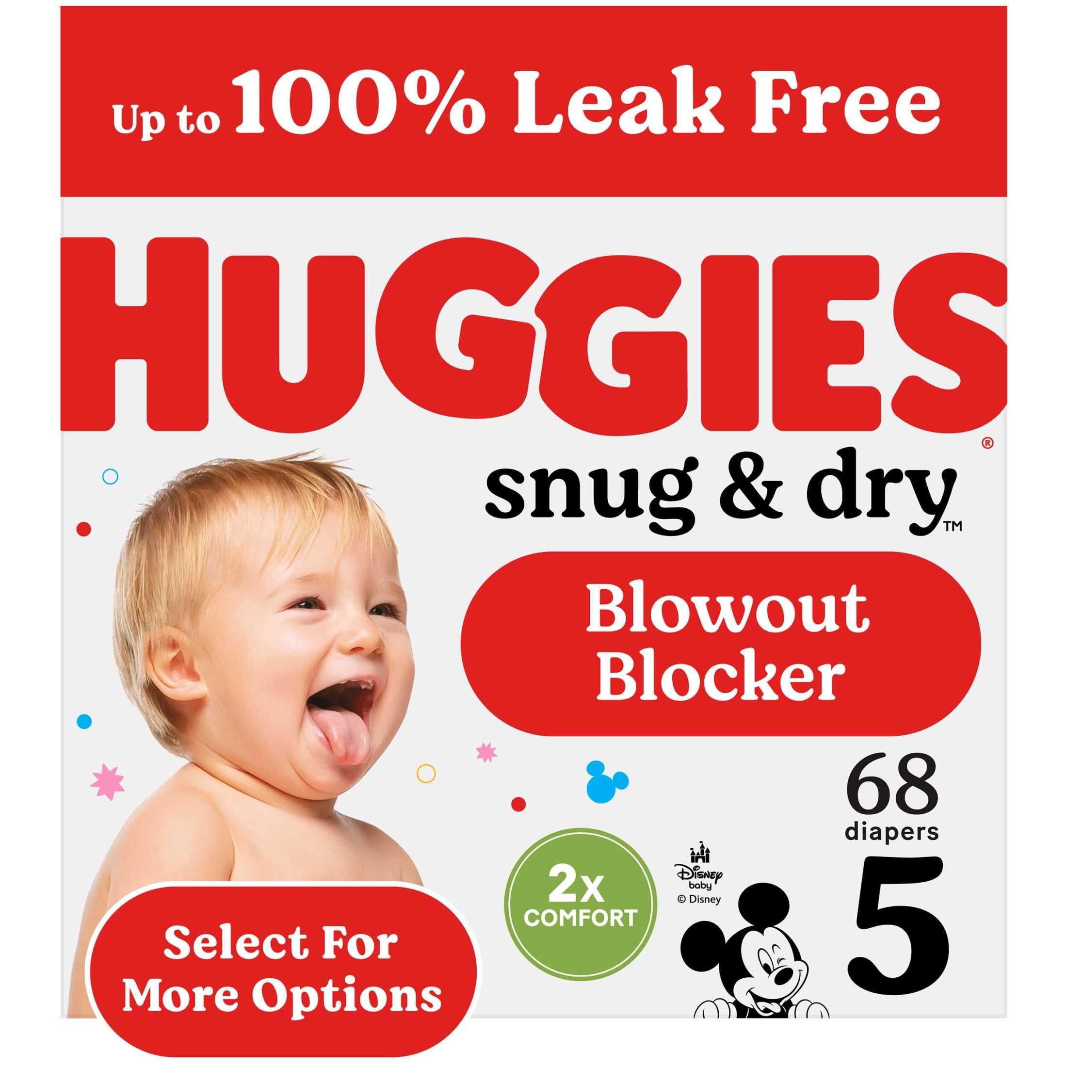 Huggies Snug & Dry Baby Diapers, Size 5 (27+ lbs), 68 Count (Select for More)