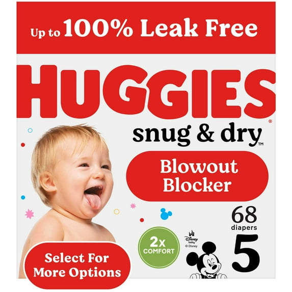 Huggies Snug & Dry Baby Diapers, Size 5 (27+ lbs), 68 Count (Select for More)