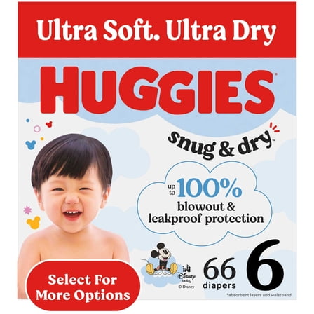 Huggies Snug & Dry Baby Diapers, Size 6 (35  lbs), 66 Count (Select for More)