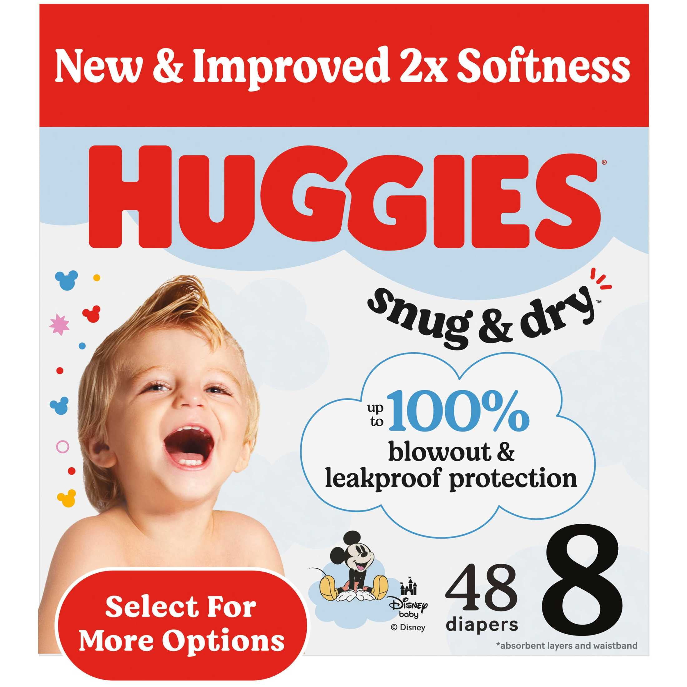 Huggies Snug & Dry Baby Diapers, Size 8 (46+ lbs), 48 Ct (Select for More)