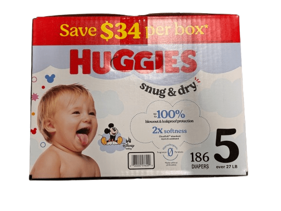 Huggies Snug & Dry Leakproof Baby Diapers, Size 5 (Over 27 lb), 186 Count