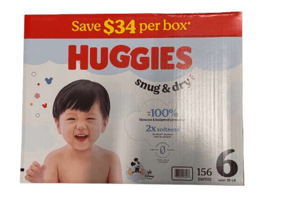 Huggies Snug & Dry Leakproof Baby Diapers, Size 6 (Over 35 lb), 156 Count