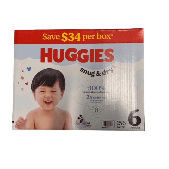 Huggies Snug & Dry Leakproof Baby Diapers, Size 6 (Over 35 lb), 156 Count