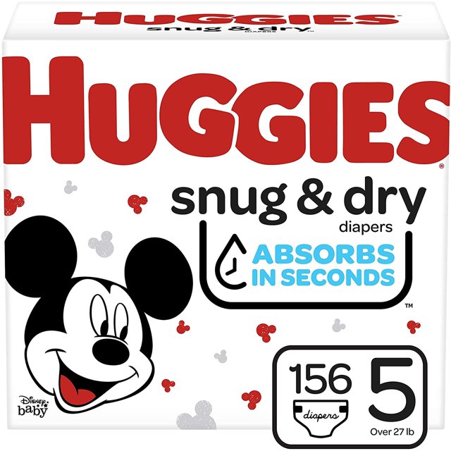 Huggies Snug and Dry Baby Diapers, Size 5, 156 Ct, One Month Supply