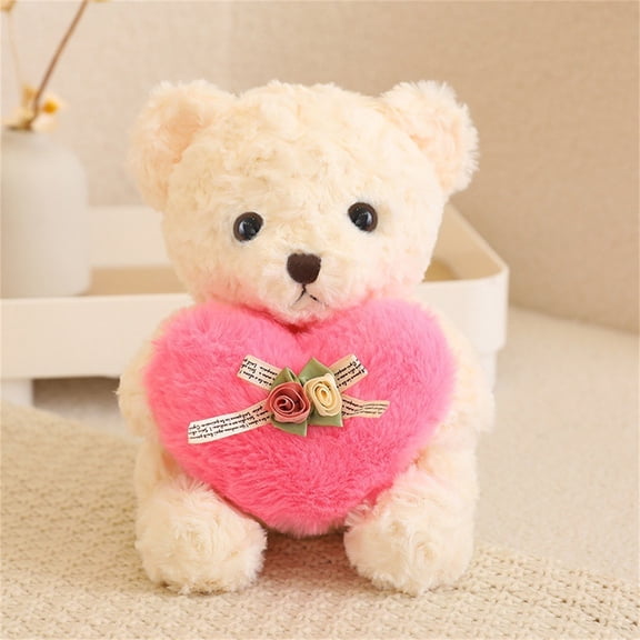 Hugging Bear Plush Toy, Cream White Heart - Shaped Design, Soft Cuddly Stuffed Animal For Children & S, Home Decor & Gift (1Pc)