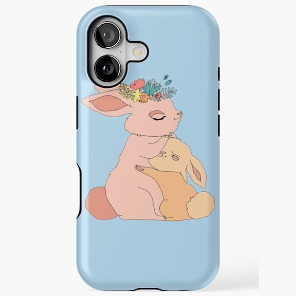 Hugging Bunnies Sweet Loving Moment Art iPhone Case 17 through 11 Pro Max