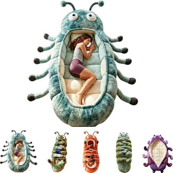 Hugging Caterpillar Sleeping Bag for Adults, Plush Cocoon Lounge Pod with Adjustable Pull Cord, Thick Quilted Interior, Oversized Caterpillar Sleeping Bag for Home, Dorm, Travel Naps