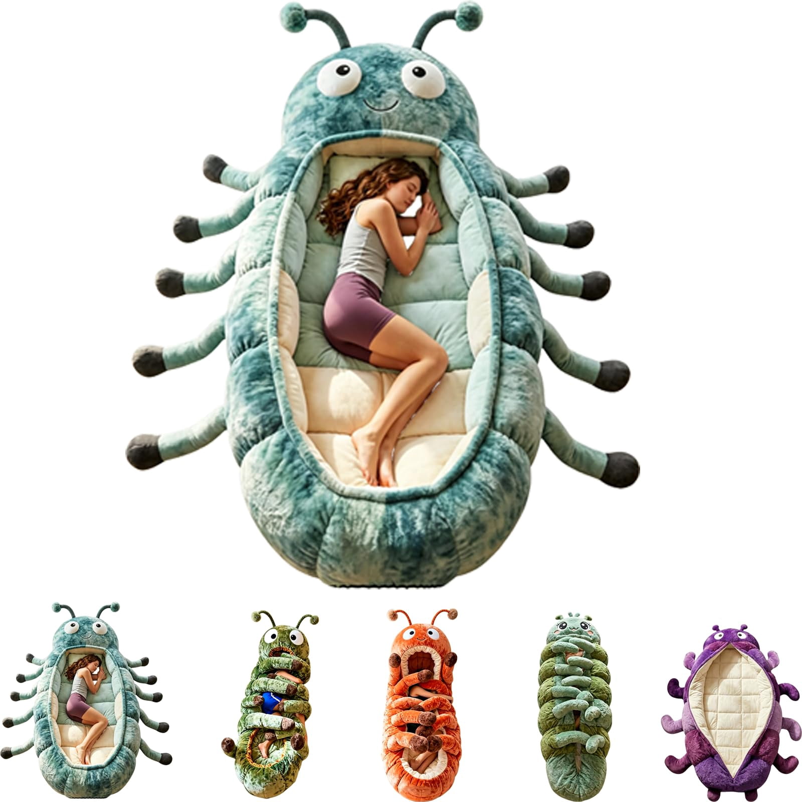 Hugging Caterpillar Sleeping Bags, 75 Inch Plush Cocoon Sleeping Bag with Adjustable Pull Cord for Adults, Indoor Nap Pod, Cozy Reading Nest with Full-Body Hug Feel(Multicolor)