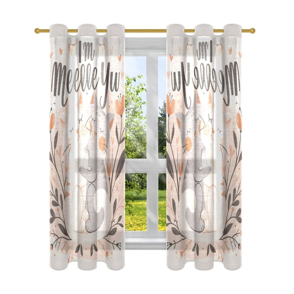 Hugging Cats Painting Semi Sheer Curtains for Living Room Bedroom Set of 2 Insulated Window Drapes